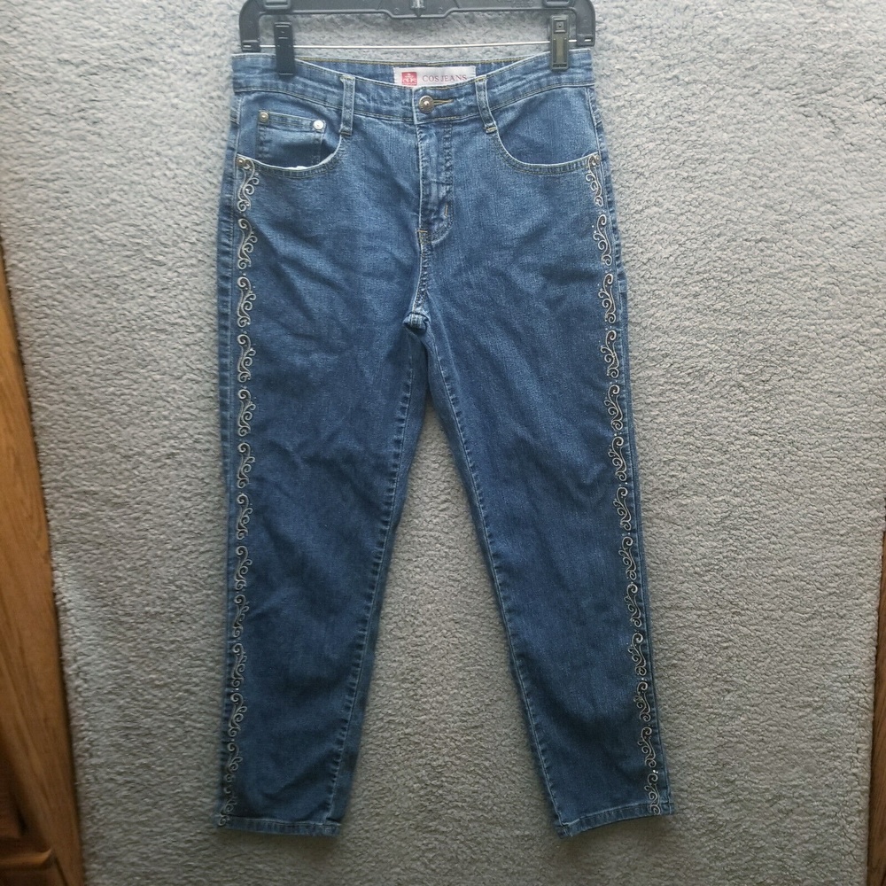 Cos Jeans Women's 4P Flap Embroidered Blue Bootcut Jeans 29.5" 26.75" 9.25"